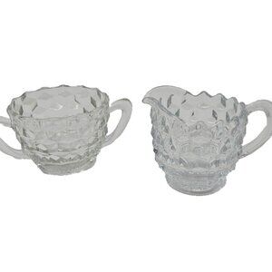 Pair Vintage Jeannette Sugar Creamer Cube Cubist Clear Depression Glass 1929-33